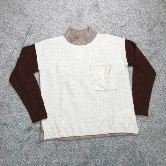 Madewell 2XS Sweater Colorblock Mock Neck Pocket Pullover Redmond Boxy - Picture 1 of 9